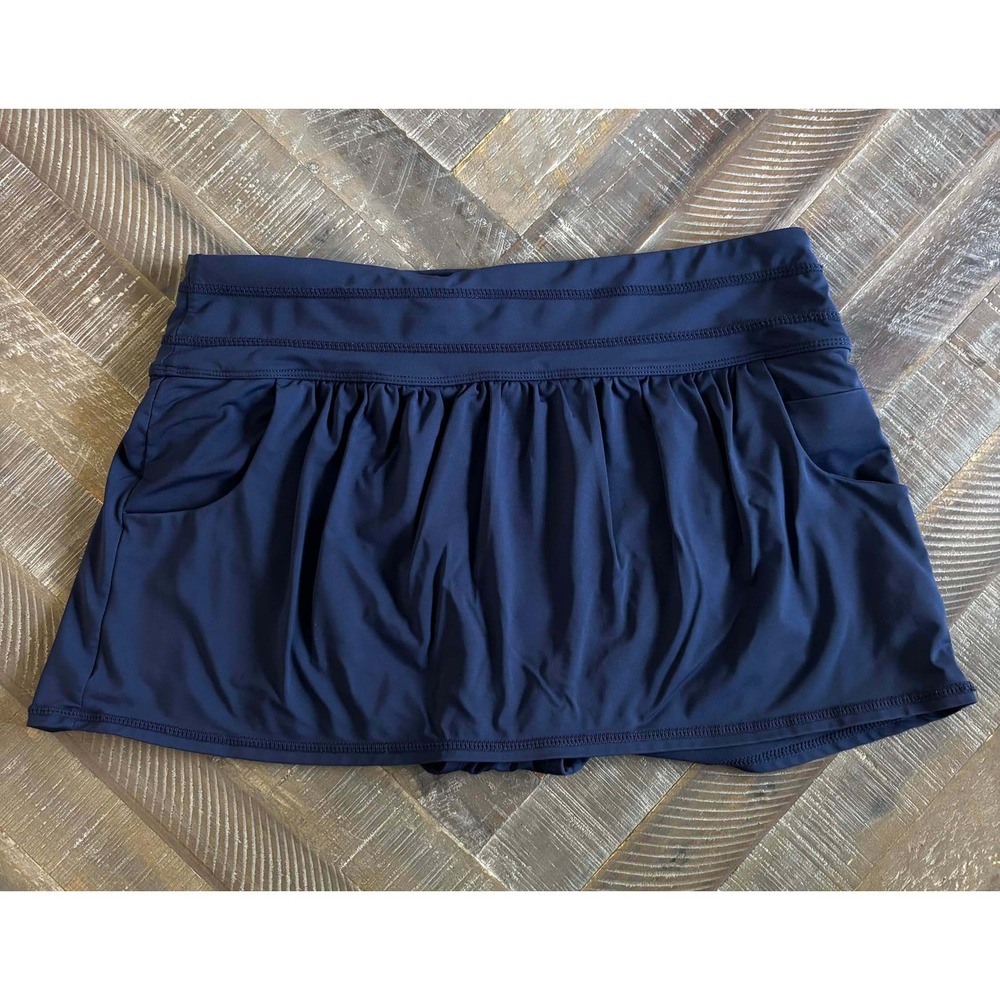 Anne Cole Locker Navy Blue Swim Skirt Skort with Pockets Small S/CH